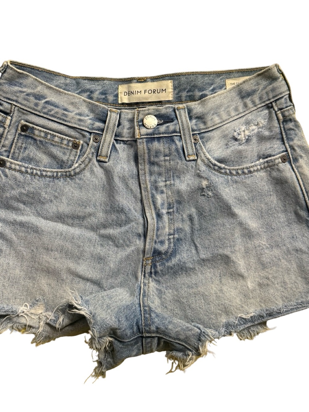 Denim Forum Light Wash Distressed High-Rise Ex-Boyfriend Shorts